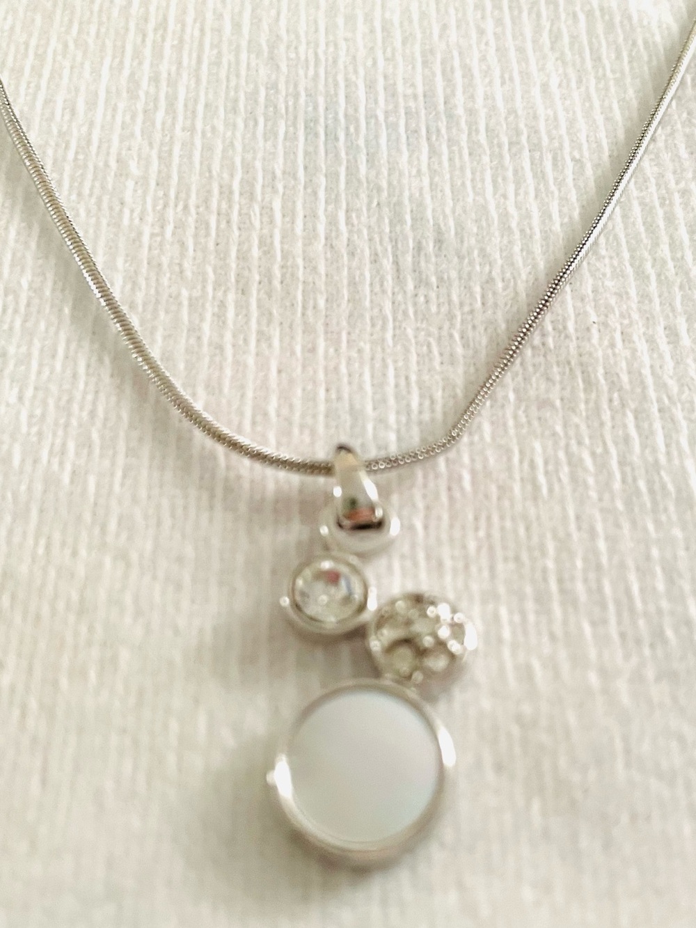 Lia Sophia Silver-Tone Triple Charm Necklace with White and Crystal Accents